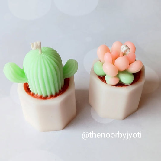 Two small plant-shaped items, one green and one pink, on a white background with 'the noor by jyoti' branding.